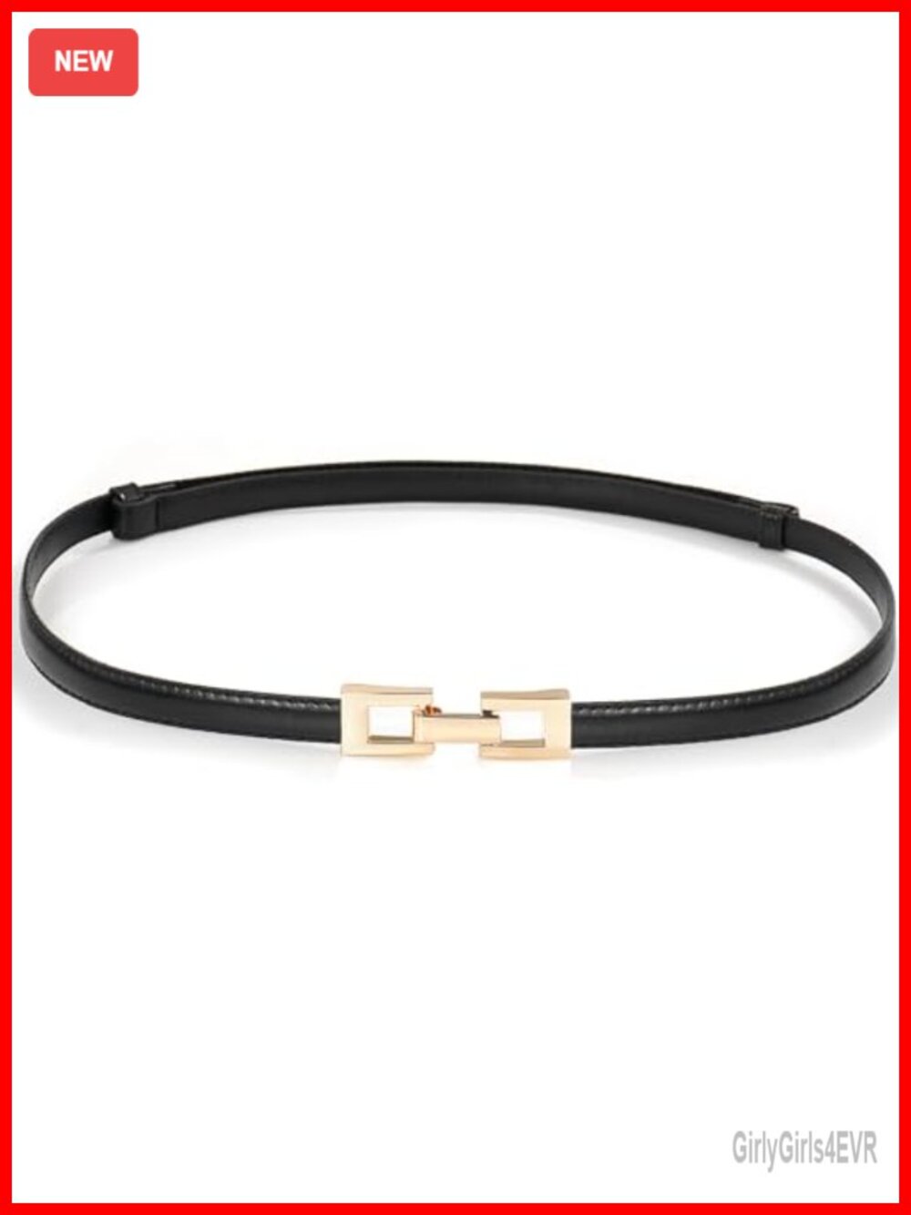 Skinny PU Leather Waist Belt Thin Gold Buckle Adjustable Dress Belt